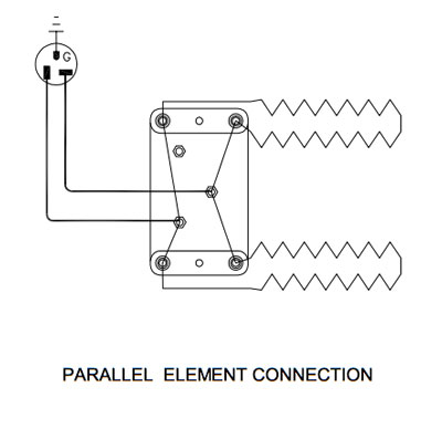 Parallel element connection for a kiln with two elements